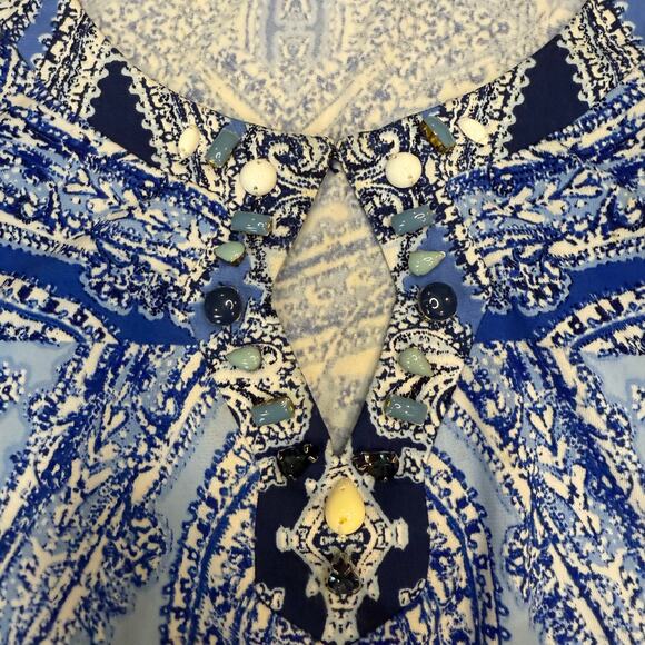 Susan Graver Artisan Large blue White paisley beaded sequin women knit Blouse - Picture 6 of 8